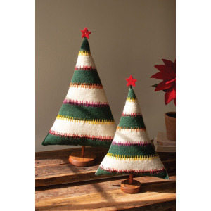  Set of 2 Felt Christmas Trees on Wood Bases
