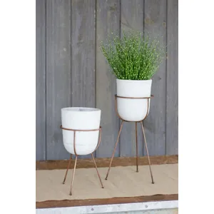 White Wash Clay Flower Bells on Copper Finish Bases - Set of 2