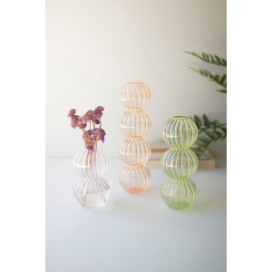 Fluted Glass Stacking Ball Vases - Set of 3