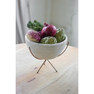 WHITE CLAY BOWL WITH COPPER FINISH STAND