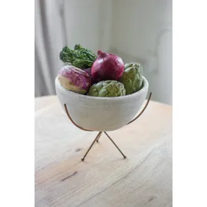 WHITE CLAY BOWL WITH COPPER FINISH STAND