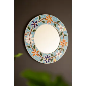 Round Mosaic Tile Flower Mirror