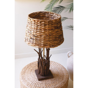  Driftwood Table Lamp with Woven Seagrass Shade