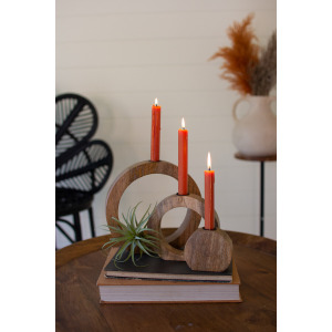 Circle Mango Wood Taper Candle Holders - Set of 3