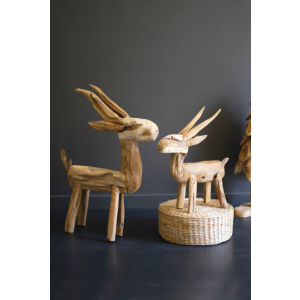 Set of 2 Rustic Teak Reindeer