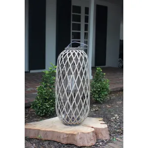 Tall Grey Willow Lantern with Glass - X-Large