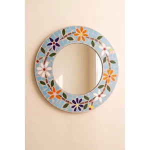 Round Mosaic Tile Flower Mirror