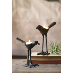 Cast Iron Bird Tea-Light Holders - Set of 2