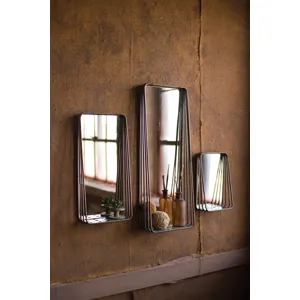 Tall Metal Framed Mirrors w/Shelves - Set of 3