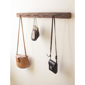 Recycled Wood Coat Rack with Forged Iron Hooks