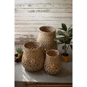 Woven Bamboo Lanterns with Glass - Set of 3