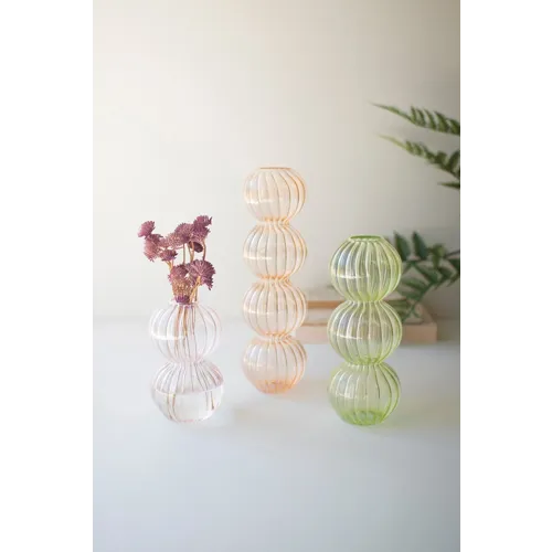 Fluted Glass Stacking Ball Vases - Set of 3
