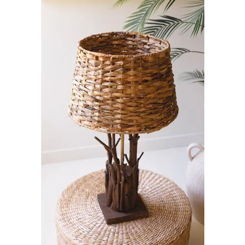 Driftwood Table Lamp with Woven Seagrass Shade