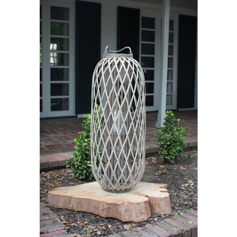 TALL GREY WILLOW LANTERN WITH GLASS - Small