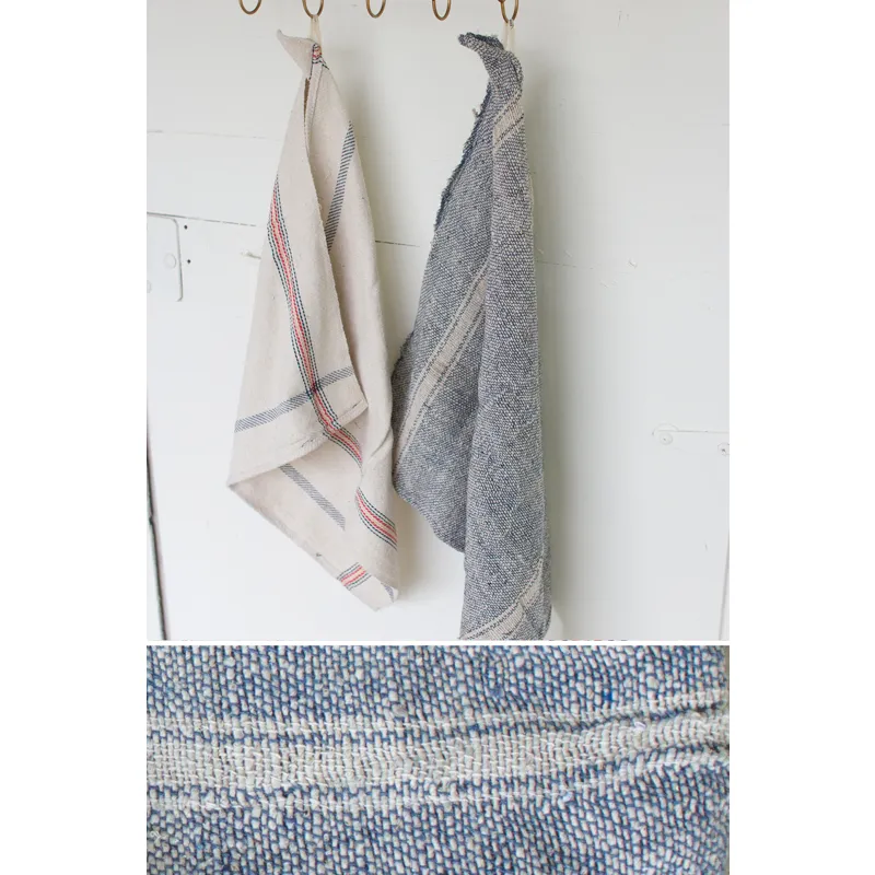 SET OF 6 COTTON UTILITY TOWELS - NAVY AND NATURAL