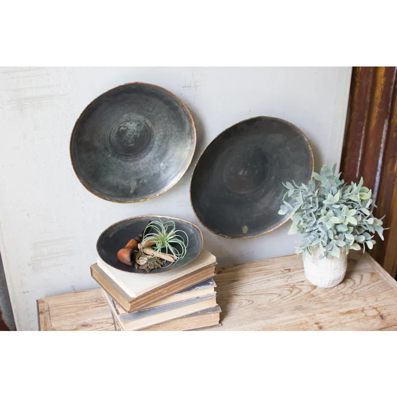 Set of 3 Antique Black Copper Platters