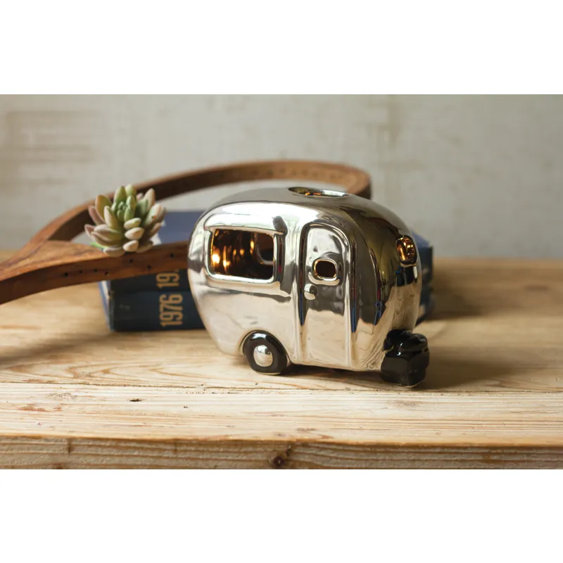 SILVER CERAMIC CAMPER LAMP