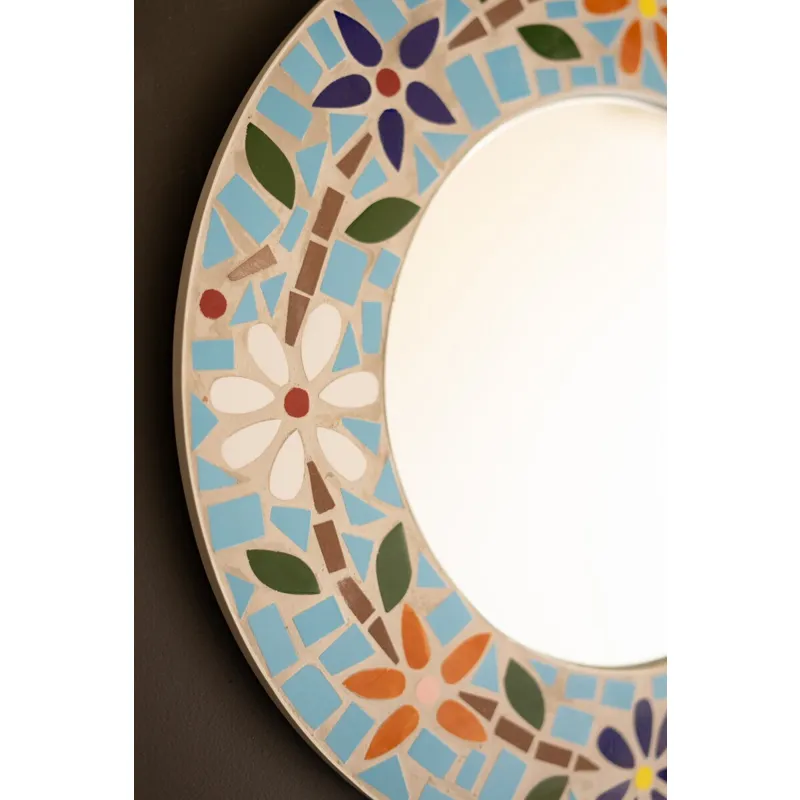 Round Mosaic Tile Flower Mirror