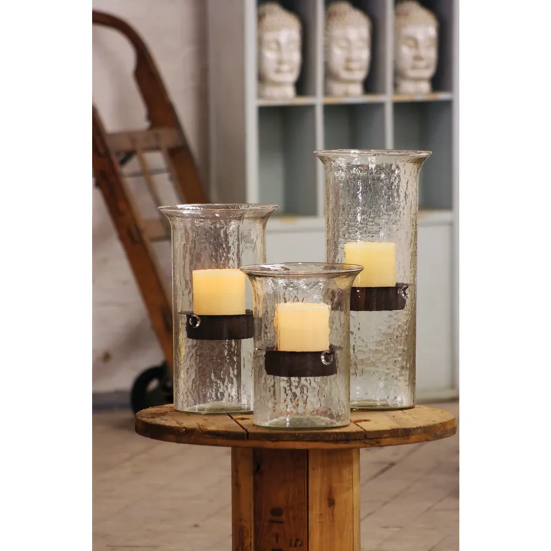 Original Glass Candle Cylinder w/ Rustic Insert - Small