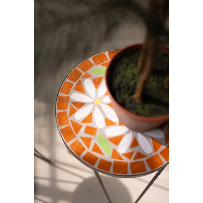Set of 3 Nesting Mosaic Tile Tables with Metal Bases