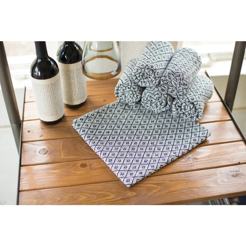Set of 6 Cotton Napkins - Black and White Diamonds
