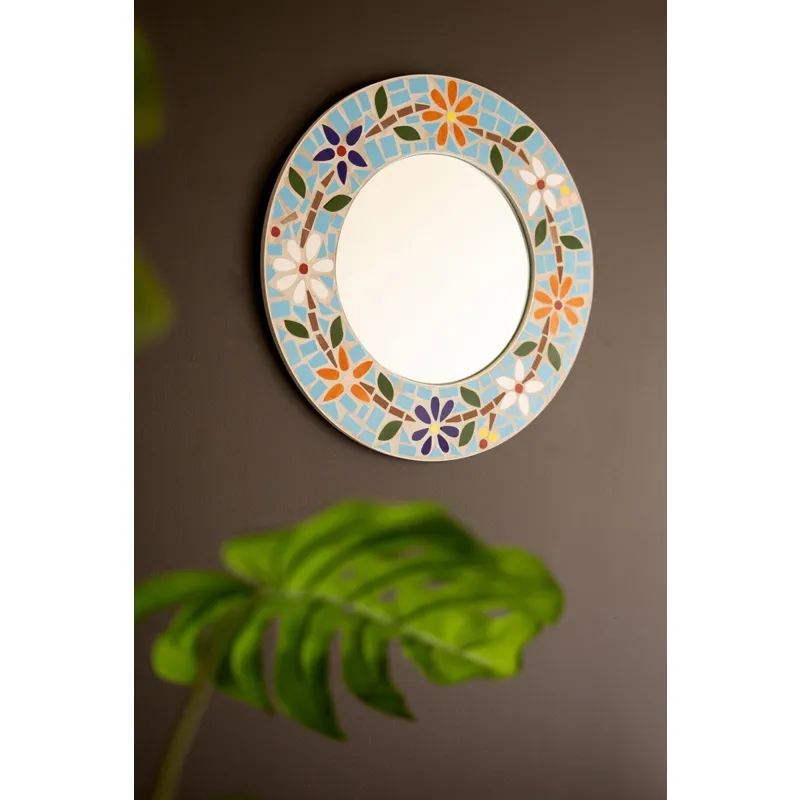 Round Mosaic Tile Flower Mirror