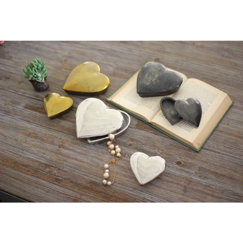 SET OF 2 CAST ALUMINUM HEART BOXES - ANTIQUE SILVER