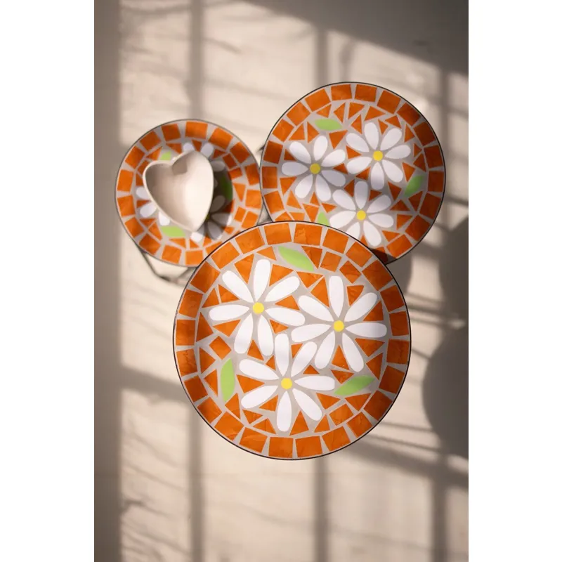 Set of 3 Nesting Mosaic Tile Tables with Metal Bases
