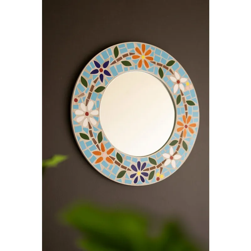 Round Mosaic Tile Flower Mirror