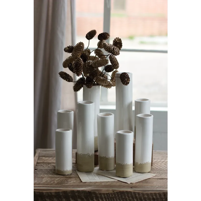 SET OF 9 WHITE CERAMIC CYLINDER BUD VASES