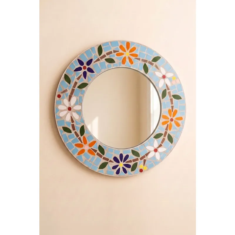 Round Mosaic Tile Flower Mirror