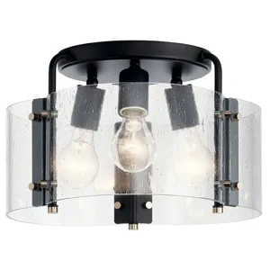 Thoreau Ceiling Light Semi-Flush Mount 3-Light Clear Seeded Glass - Black
