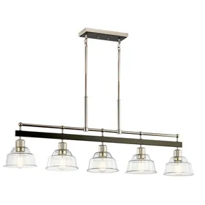 Eastmont&trade; 5 Light Linear Chandelier with Clear Glass - Polished Nickel and Walnut Wood