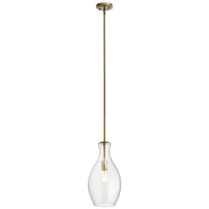 Everly 17.75" 1 Light Hour Glass Pendant Clear Glass Natural Brass