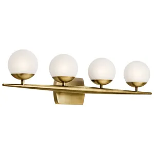 Jasper 32.25" 4 Light Halogen Vanity Light with Satin Etched Cased Opal Glass - Natural Brass