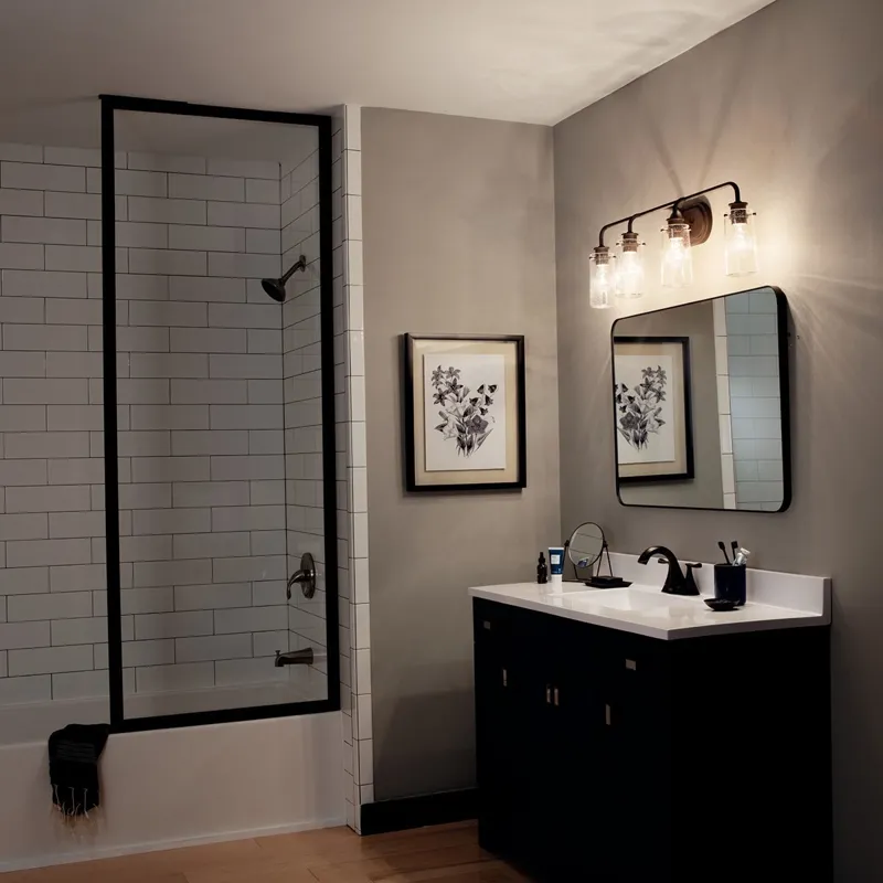 Braelyn 44" 4 Light Vanity Light with Clear Seeded Glass Olde Bronze