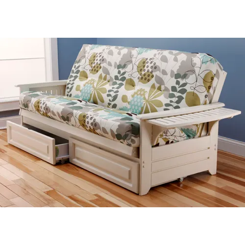 Phoenix Futon in Antique White with Drawers