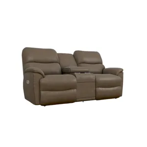Trouper Power Reclining Loveseat w/Headrest, Lumbar, Console & Wireless Remote - i-Northwest Mink