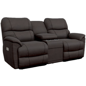 Trouper Power Reclining Loveseat w/Headrest, Lumbar, Console & Wireless Remote - Walnut