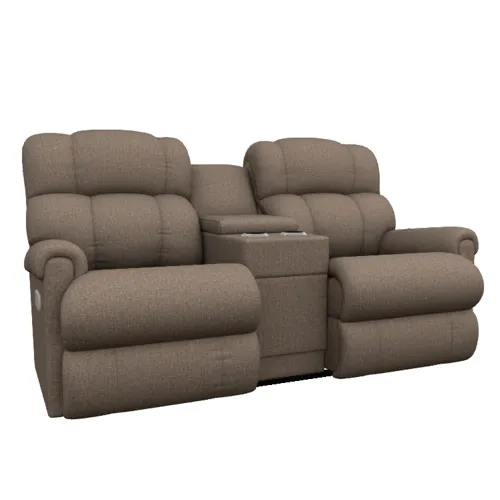 Pinnacle Power Wall Reclining Loveseat w/ Headrest & Console - Donegal Mushroom
