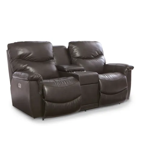 James Power Reclining Loveseat w/ Headrest & Console - Walnut