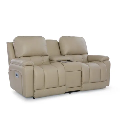 Greyson Power Reclining Loveseat w/ Headrest, Lumbar, Console & Wireless Remote - Salvo Ice
