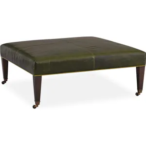 Leather Narrow Tapered Leg with Caster Cocktail Ottoman