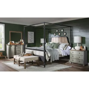 Vintage Market Complete Bobbin Post Canopy Bed - King