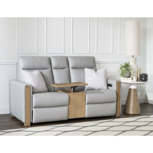 Tate Verona Smoke P2 Loveseat With Dd Armrest, Cupholder, 110 Power, Wood Swivel Table, And 2 Pillows