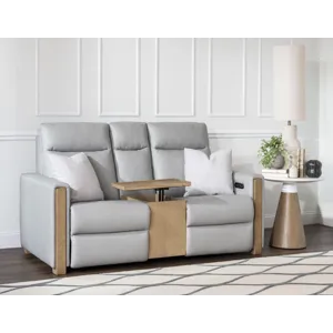 Tate Verona Smoke P2 Loveseat With Dd Armrest, Cupholder, 110 Power, Wood Swivel Table, And 2 Pillow