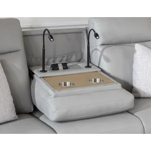 Tate Verona Smoke P2 Sofa With Wood Top Ddt, Cupholders, Wireless Charging, 2 Reading Lights, 110 Po