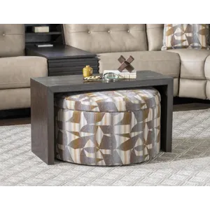 Sophia Verona Flax 30\" Round Castered Ottoman With Wood Tray Overlay Shown In Fossil