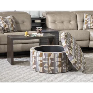 Sophia Verona Flax 30\" Round Castered Ottoman With Wood Tray Overlay Shown In Fossil