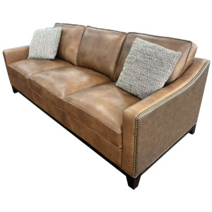 Today's Traditions Sofa Positano Clay/Roma Brandy Wood Base Sofa W/Nail Head Trim W/2-18